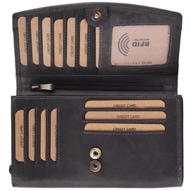 Benthill Women's Leather Purse XXL – Large Wallet with RFID Protection – Genuine Leather Vintage Women's Purse with Gift Box, gray, Classic