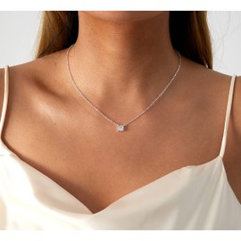 LEXODY Diamond Necklaces for Women Dainty Solitaire Necklace 14k Silver Plated Layered CZ Necklace Simple Diamond Choker Necklaces for Women Trendy Jewelry Gifts for Women