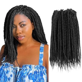 LOCSBYHAND 14" Box Braids Crochet Hair 8 Packs Pre-Looped Short Straight 14 Inch Crochet Box Braiding Hair Pre-twisted (1B/Natural Black)