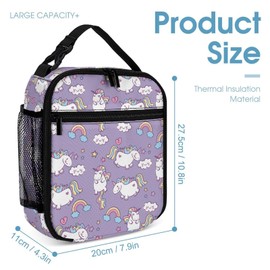 Fiwsuyr Unicorns Lunch Box Reusable Insulated Lunch Bag for All Seasons 10 Inch