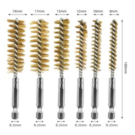 Wire Brush, Hexagonal Brass Brush, Brush Type, Polishing Brush, 6 Pieces (0.3, 0.4, 0.47, 0.6, 0.6, 0.67, 0.7 inch (8 mm, 10 mm, 12 mm, 15 mm, 17 mm, 19 mm) Electric Drill Polishing Brush, Stainless