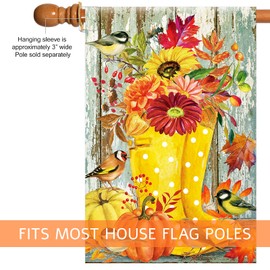 Texupday Welcome Fall Flower Boots Birds Pumpkins Decoration Autumn House Flag Outdoor Yard Flag 28" x 40"