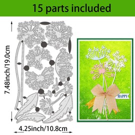 BENECREAT Dandelion Cutting Dies, Leaf Carbon Steel Template Metal Die Cuts for Card Making Decoration DIY Scrapbooking Album Craft Home Decor