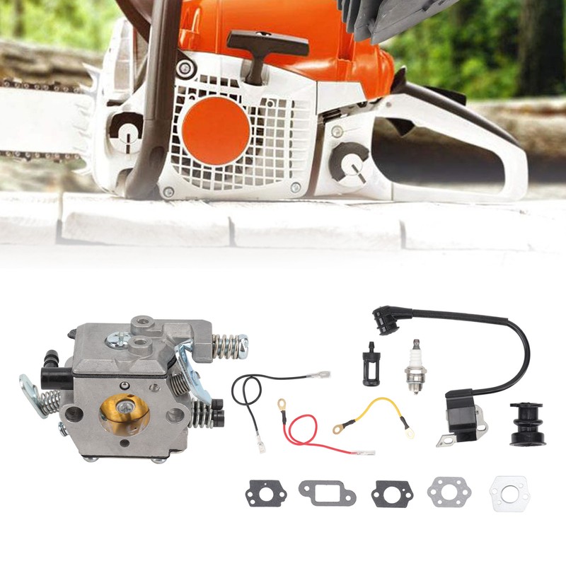 Chainsaw Carburetor Kit with Ignition Coil Fuel Filter Sparking Plug