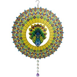15inch Wind Spinner Peacock Stainless Steel Mirrored 3D Shape Mental Wind Spinners Hanging Ornaments with Suncatcher Decoration for Valentine Garden Yard Outside (Peacock)
