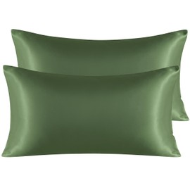 NTBAY 2 Pack Satin King Pillowcases for Hair and Skin, Luxurious and Silky Pillow Cases with Envelope Closure, 20x40 Inches, Olive Green