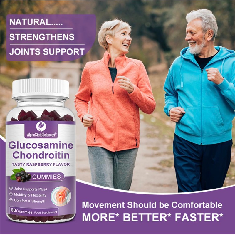 AlphaStateSciences Raspberry Bliss Glucosamine Chondroitin Gummies 1500mg High Strength -