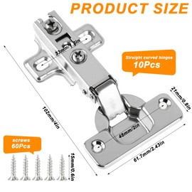 BATINO 10Pcs Kitchen Cupboard Hinges with Screws, Cabinet Hinge Soft Close Hinges Wardrobe Door Hinge s Full Overlay Mute Kitchen Units Door Hinge for Bathroom Bedroom Dining Room