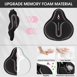 Memory Foam Bike Seat Cover Padded, Soft Bike Cushion for Men & Women, Comfortable Bike Accessories for Bike, Outdoor Indoor Cycling(Pink)