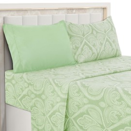 LUX Décor Paisley Twin Sheet Set, 4 PC Soft Microfiber Wrinkle Free Sheets - Luxurious Printed Bed Sheets Includes Flat Sheet, Fitted Sheet with Deep Pockets, & 2 Pillowcases - Sage Green