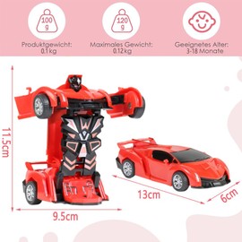 Transforming Robot Car Toy,Friction Powered Car Robot Toy Push And Go Vehicle Toy Transform Robot Sports Car 2 In 1 Racing Car Model For Kids Toddlers Boys Girls Birthday Gifts (Red)