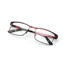V.W.E. Men Premium Rectangle Stainless Steel Reading Glasses - Large Metal Reader (Maroon, 1.50)