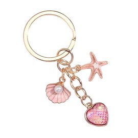 AMOR SPES Mermaid Fishtail Key Chain Shell Key Ring Ocean Beach Keychains Hook Birthday Gifts for Women Men (Pink3)