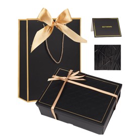 Black Luxury Magnetic Gift Box with Lid, Ribbons and Gift Bag, Medium Size-9.8x7x3.3 Inches,Ideal for Men Women Birthdays,Christmas,New Year,Wedding,Anniversay,Valentine's Day (Black)