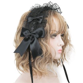 Sitengle Headdress Lolita Gothic Lolita Hair Ornament, Hair Accessory, Headband Lace, Ribbon, Bowknot, Hair Clip, Cute, Cute, Maid Cafe, Lolita, Multicolor Selection (Black)