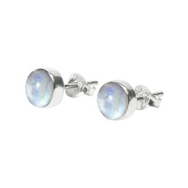 Moonstone Stone Stud Post Earrings, 925 Sterling Silver Gemstone Earring 6 MM Round Girl Women Gift