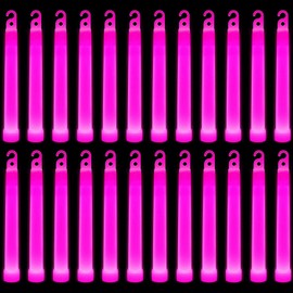 Trimming Shop 6 inch Glow Sticks Lanyard Premium Ultra Bright Glow in the Dark Rod Mega Party Pack of 25 (Pink) for New Year’s Eve, Graduation Party, Camping