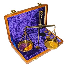 Vintage Antique Brass Jewelry Scale with Velvet Box Goldsmith Weight (tarazu) Showpiece Levels Measuring Tool with Weight Balance Home Decor -100 gram Wooden Box