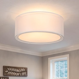 Luupyia 3-Light Double Fabric Drum Ceiling Light Fixture, 12.59 Inches Simple Semi Flush Mount Ceiling Lights with Double Fabric Shade, Modern Close to Ceiling Lights for Bedroom, Hallway E26 60W