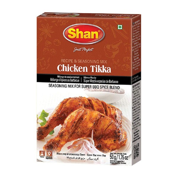Shan Chicken Tikka Recipe and Seasoning Mix 1.76 oz (50g) - Spice Powder for Super BBQ Spice Blends - Suitable for Vegetarians - Airtight Bag in a Box