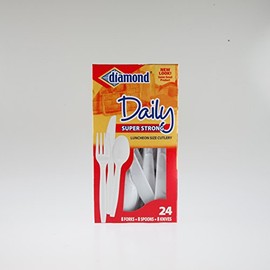 Diamond Daily Super Strong Luncheon Size Cutlery Combo Forks, Spoons & Knives 24 ct