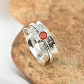 JEWELSTREZORO Karneol Edelstein Spinnerring Männer & Frauen Spinnerring 925 Sterling Silber Meditationsring Geschenkartikel Schmuck TSR152K_63 (20.1)