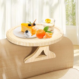 Healife Folding Sofa Tray, Armrest, Adjustable Sofa Tray with Drink Holder, Couch Tray with Shockproof Border, Wood Look, Diameter 25 cm, Side Table Couch, Lap Tray with Cushion