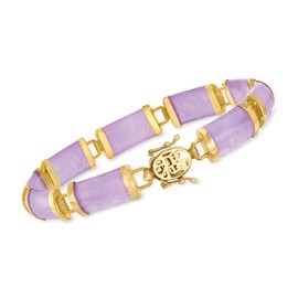Ross-Simons Lavender Jade "Good Fortune" Bracelet in 18kt Gold Over Sterling. 7.5 inches