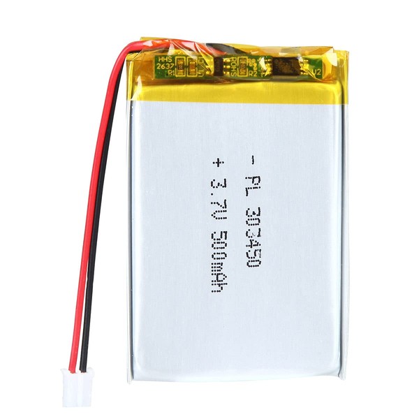 AKZYTUE 3.7V 500mAh 303450 Lipo Battery Rechargeable Lithium Polymer ion Battery Pack with PH2.0mm JST Connector