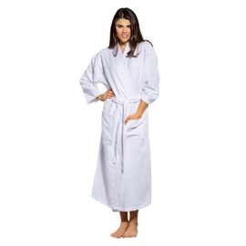 Turquaz Linen 100% Turkish Cotton White Waffle Kimono Unisex Spa Robe (Small/Medium)