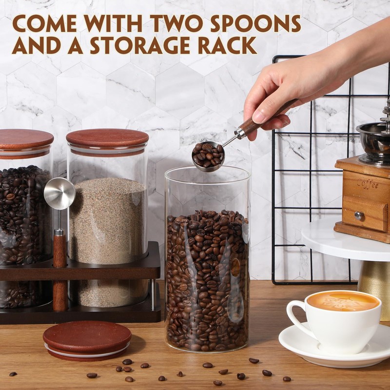 Suclain 3 Pcs Glass Coffee Bean Container 44 oz Airtight