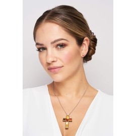 ANDANTE Premium Collection - Master of Zen - Genuine Natural Baltic Sea Amber Stud Earrings, 925 Sterling Silver and Fossil Oak - Certified - Gold of the Sea, Natural Baltic Sea amber, certified,