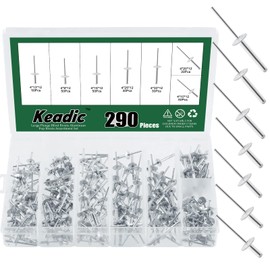 Keadic 7 Size 5/32" Aluminum Large Flange Blind Rivets Assortment Kit Includes 5/32"x 5/16”, 3/8", 1/2", 21/32", 25/32", 1", 1.18" Open End Domed Head Pop Rivets for Joining Metal Plate Pipe