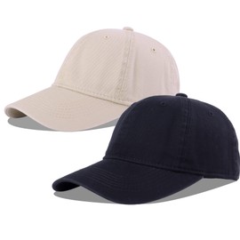 LANGZHEN Unisex Vintage Washed Distressed Cotton Adjustable Solid Dad Hat,Washed Classic Baseball Cap for Men Women(Black+Khaki)