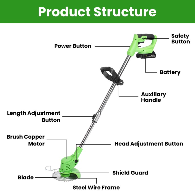 21V 300W Battery Cordless Grass Trimmer Lawn Mower 18000M/Min 2
