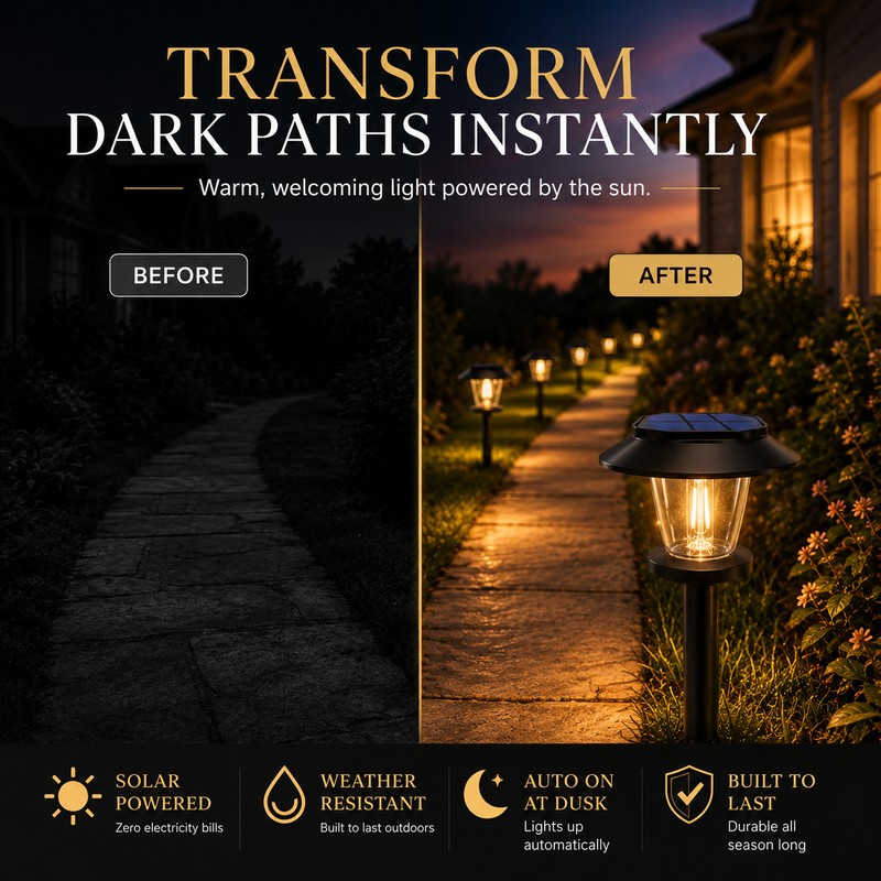 Solar Pathway Lights for Outdoor Decor – Waterproof Tungsten-Style Garden