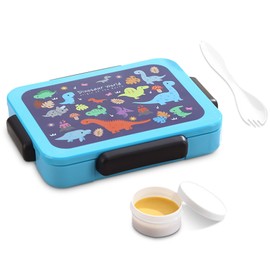 Lonchera Bento Niño, Bento Box Kids de 5 Compartimentos, Lonchera para Niños a Prueba de Fugas con Tenedor y Cuchara,Recipiente para Refrigerios de Frutas,Adecuado para la Escuela y Picnic (Azul)