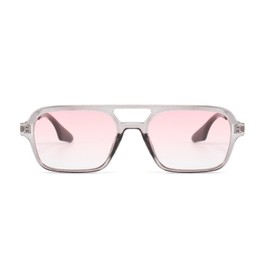 qinqilanqi-S Trendy Vintage 70s Square Sunglasses for Men and Women Metal Design, Double Bridge UV Protection, Grey/Gradient Pink