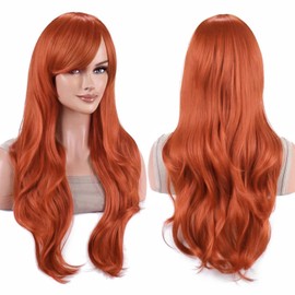 IMISSU 28 Inch/70cm Long Hair Water Wavy Wigs with Bangs Cosplay Costume Wig (Dark Orange)