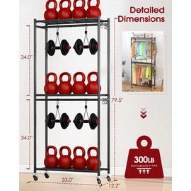 Sakugi Heavy-Duty Clothes Rack - 33.0" x 12.2" x 79.5" Clothing Rack with Shelves & Wheels, Multi-Functional Wardrobe Closet with Hooks, Sturdy Metal Garment Rack for Bedroom, Laundry, Balcony (Black)