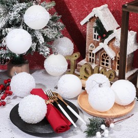 Syhood 12 Pieces Glitter Christmas Ball Ornaments 3.15'' Rhinestone Sequin Shatterproof Christmas Tree Decorations Hanging Plastic Balls for Xmas Trees Wedding Party Holiday Decor (White)