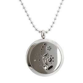 Flower Design Essential Oil Necklace in Stainless Steel on 30" Chain, Aromatherapy Diffuser Locket #6130
