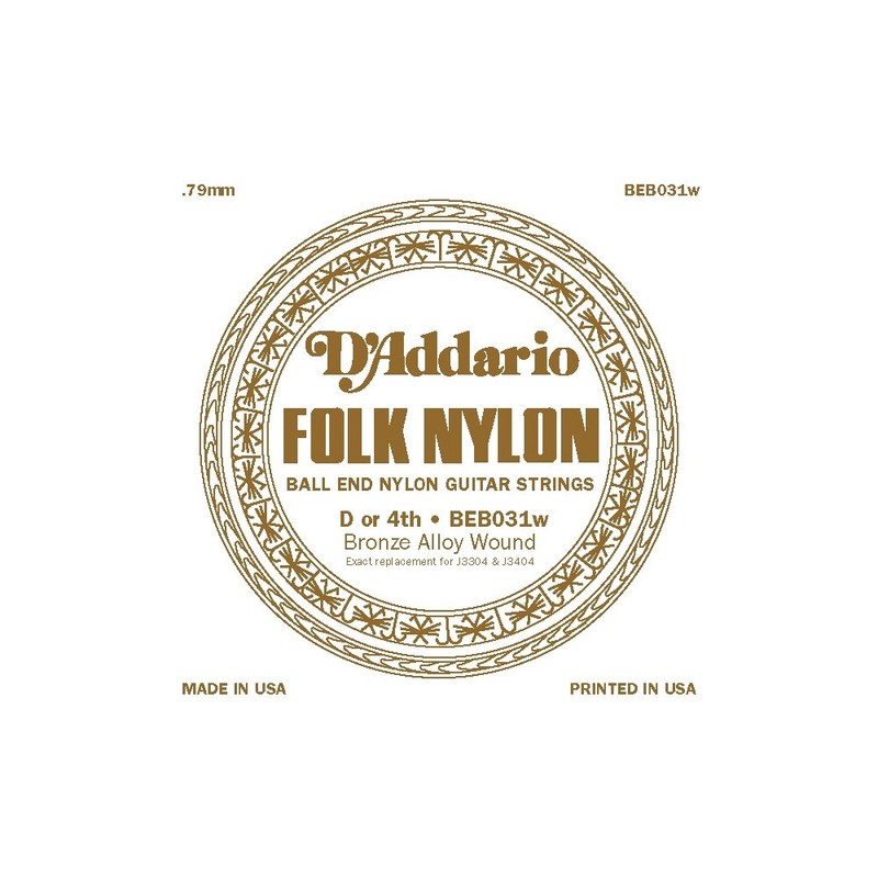 D'Addario BEB031W .031 Folk Single Nylon String with Ball End