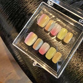 10pcs Rainbow Multicolor Press On Nails Gradient nails Acrylic Fake Nail Square Nail Glitter Gel Design with Kits (Rainbow, S)