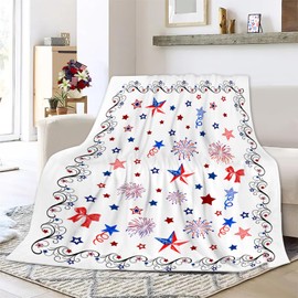 Luxury Plush 4th of July Patriotic Blanket Stars Fireworks Flower Independence Day Throw Blanket for Couch,Lightweight Soft and Warm Throws Blankets for Sofa Bed Living Room in Spring 80"x60"