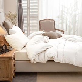 PURE ERA Jersey Knit Duvet Cover Set 100% T-Shirt Cotton Super Soft Comfy 3pc Bedding Set with Zipper Closure (Solid Bright White, Queen)