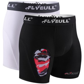 FLYBULL 2-Pack Boys Cup Underwear Youth Boxer Briefs with 1 Soft Protective Athletic Cup for Baseball, Football, Lacrosse Black/White