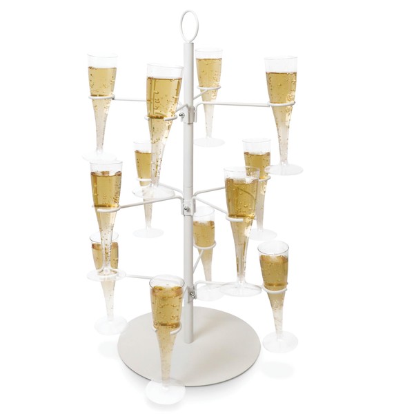 Cocktail Tree Stand, Wine Glass Flight Tasting Display For Drinks, 3 Tier - 12 Holders For Champagne, Cocktails, Martini, Margarita Cups at Weddings, Bridal Shower, Mimosa Bar Parties & Events (White)