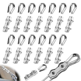 Mbsomnus Pack of 28 Wire Rope Clamps M3 Set with 14 Pieces Rope Clamps 3 mm & 14 Pieces Wire Rope Thimbles 3 mm Stainless Steel 304 Duplex Clamp Cable Clamps for Steel Cable Washing Line Tensioner