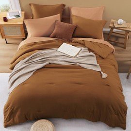 WRENSONGE Terracotta Queen Comforter Set, 7 Pieces Soft Microfiber Comforters Queen Size with Fitted Sheet, Flat Sheet, 2 Shams, and 2 Pillowcases- Warm Bedding Sets Queen for All Season
